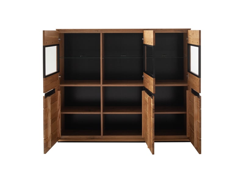 Buffet haut 3 portes avec vitrines coloris chêne sauvage - longueur 153 x profondeur 41 x hauteur 129 cm - Conforama C