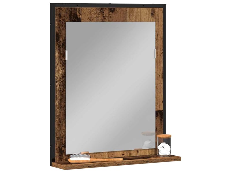  Miroir de salle de bain, miroir de toilette bois ancien 50 x 12 x 60 cm verre et bois ingénierie cf62651  - Conforama C