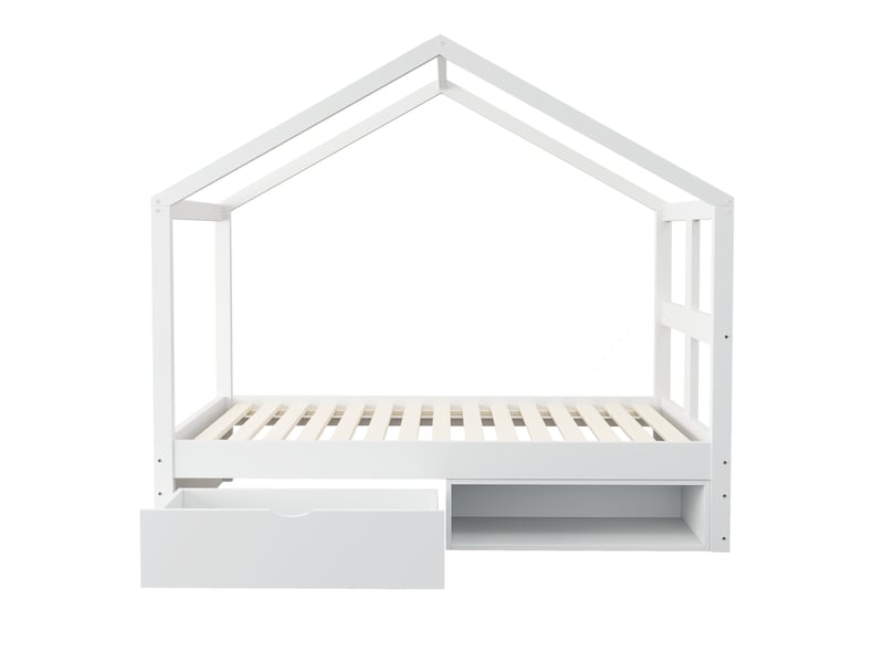 Lit simple avec tiroirs et meuble à chaussures, bois blanc, 90 x 190 cm, led multicolore, sommier - Conforama A