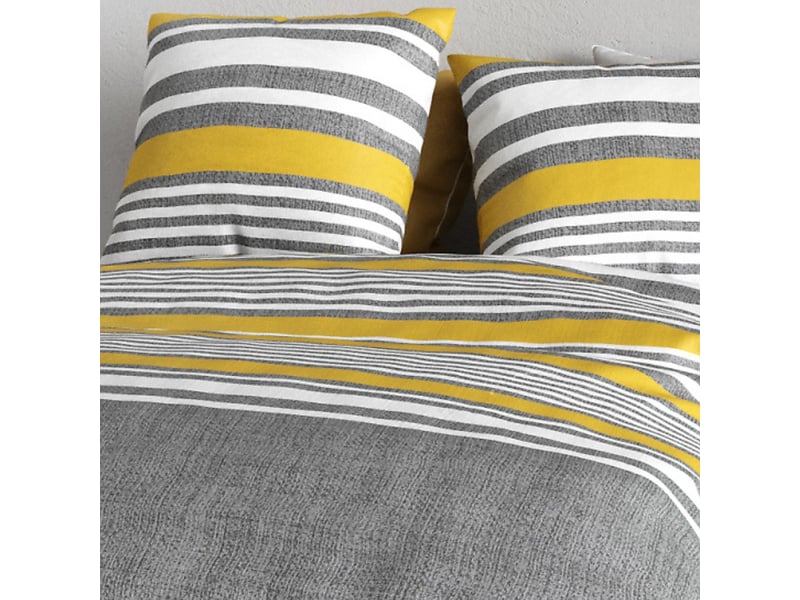  Parure housse de couette 240x220cm + 2 taies motif rayé gris et jaune 100% coton - story STORY - Conforama D
