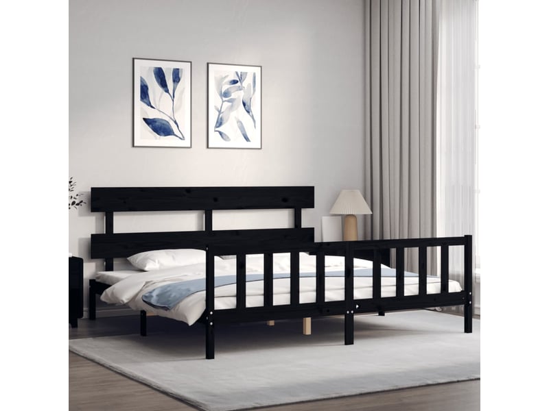  Lit double- lit adulte -  cadre de lit sans matelas noir 200x200 cm bois massif de pin  - Conforama B