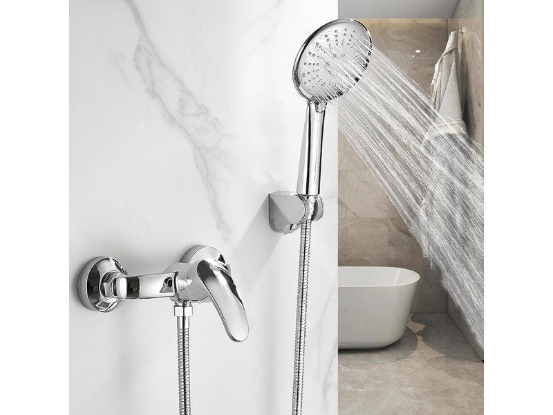  Mitigeur de douche chromé et argenté, robinet de baignoire mural, mitigeur de douche monocommande, contrôle de la température, accessoire  - Conforama E