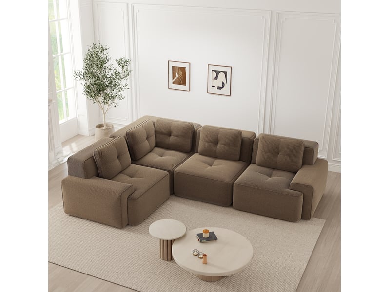  Canapé d'angle modulaire 4 places 295x206x69 cm, sans montage, antiglisse, assise profonde, en velours côtelé, marron  - Conforama D