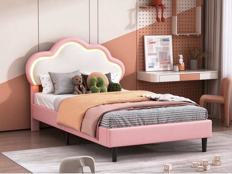  Lit enfant 90x200 cm ezssw, coloris rose  - Conforama B