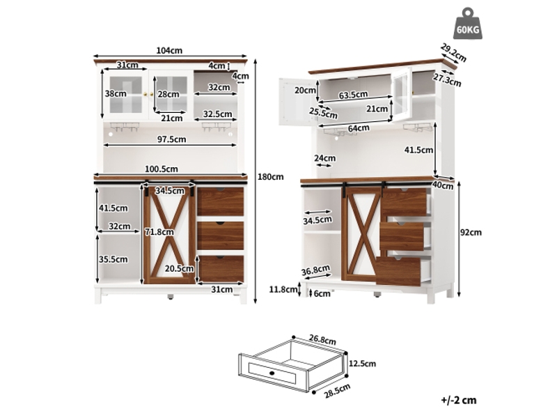Buffet haut moderne avec éclairage led et contrôle app, sideboard avec tiroirs, dimensions 120x40x180 cm - Conforama D
