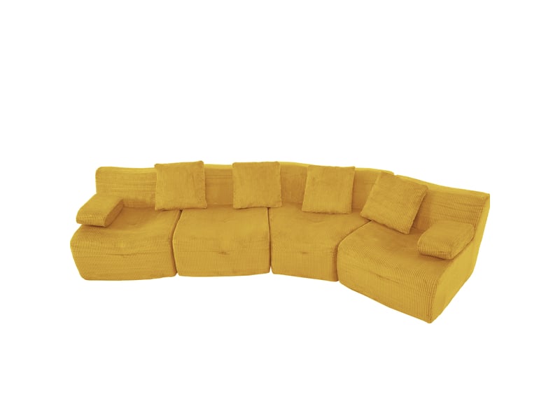Canapé modulable 4 places 311 x 90 x 65 cm, jaune vif en velours côtelé, 4 modules sans montage pour salon - Conforama A