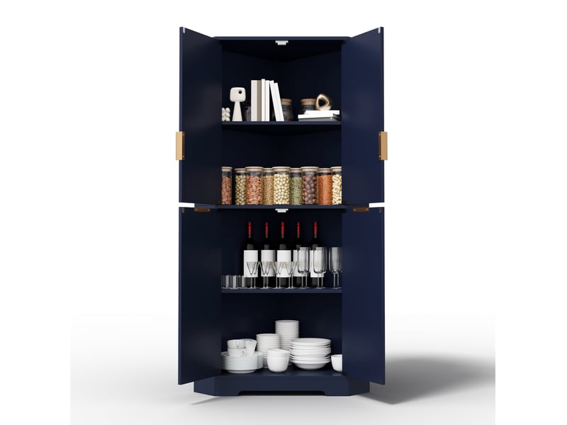 Meuble d'angle de rangement avec 4 portes et étagères réglables pour cuisine, salle à manger et salon en mdf bleu - Conforama A