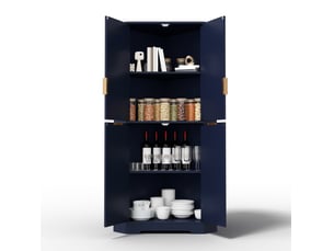 Meuble d'angle de rangement avec 4 portes et étagères réglables pour cuisine, salle à manger et salon en mdf bleu