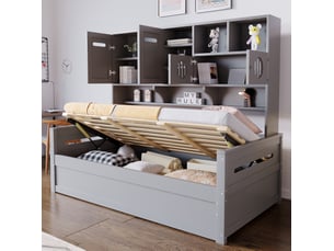 Lit coffre 90x200 cm <strong>HAVRYA</strong>  <strong></strong> coloris gris