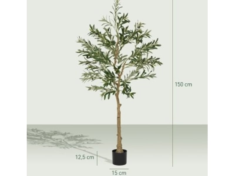 Arbre artificiel d'intérieur olivier avec branches façonnables et pot stable sans entretien en plastique vert 150 cm - Conforama C