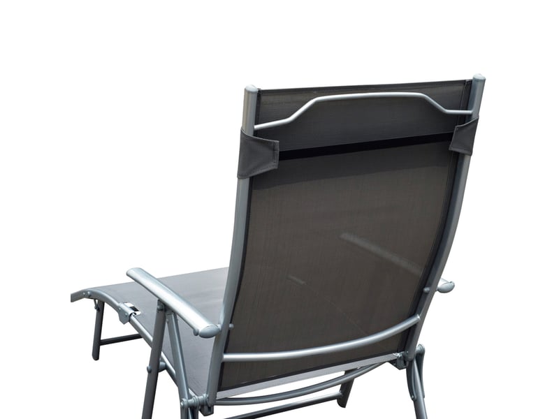 Bain de soleil pliant 180x63,5 cm – gris – dossier réglable 7 positions, coussin et structure métal - Conforama E