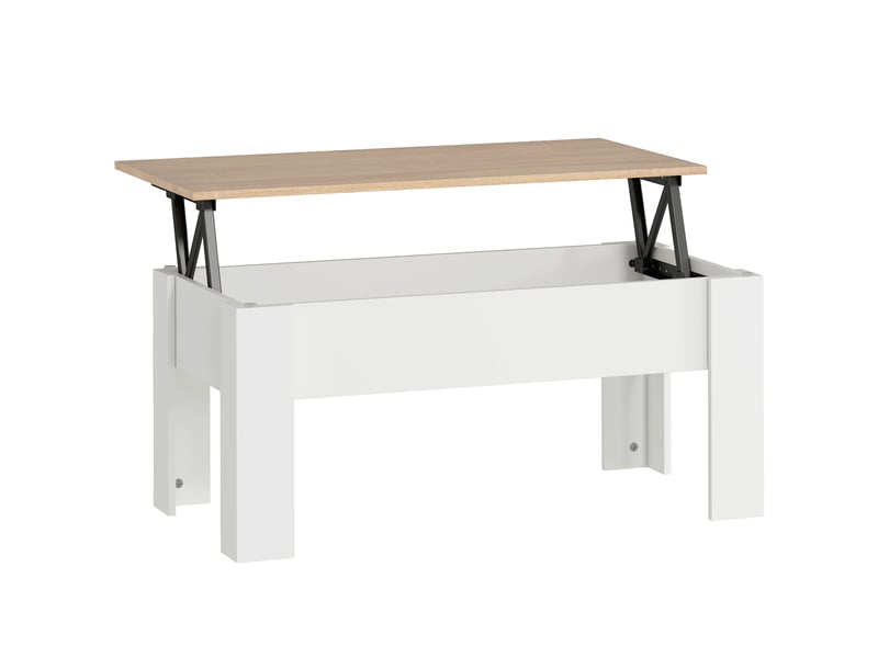  Table basse relevable, table de salon avec compartiment caché, style moderne, pour salon, bureau, 100x50x45cm, blanc  - Conforama B
