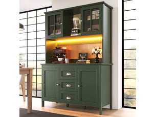 Buffet de cuisine haut 120 x 40 x 179 cm avec led et portes vitrées evryae