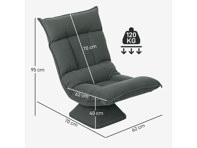  Chaise de sol pivotante à 360°, fauteuil pliable en velours 70x62x95cm, gris foncé  - Conforama E