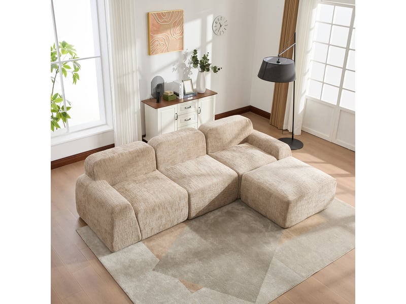  Canapé modulable, canapé de salon, format compressé, en tissu chenille, kaki, base antidérapante, mousse haute résilience 30d  - Conforama E