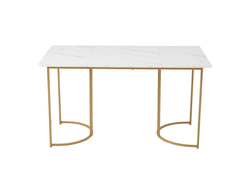  Ensemble table à manger avec 4 chaises, table à manger 140 x 80 cm, plateau mdf blanc effet marbre et pieds en métal doré  - Conforama R