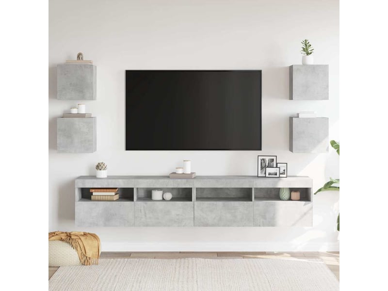  Lot de 4 meuble tv mural, meuble tv suspendu gris béton 30,5x30x30 cm  - Conforama C