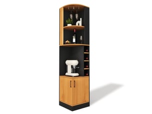 Meuble d'angle avec porte-verres, étagères ouvertes, 4 casiers à vin et placard, pour cuisine, noir, 40 × 40 × 182 cm