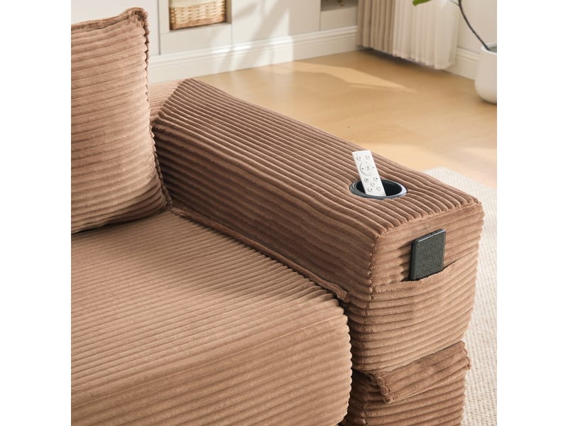 Canapé convertible 2 places en velours côtelé marron avec dossier en mousse à mémoire de forme - Conforama W