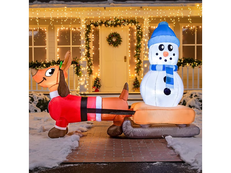  Chien gonflable de noël 2,4 m avec led, grande décoration lumineuse pour jardin, pelouse et extérieur  - Conforama C