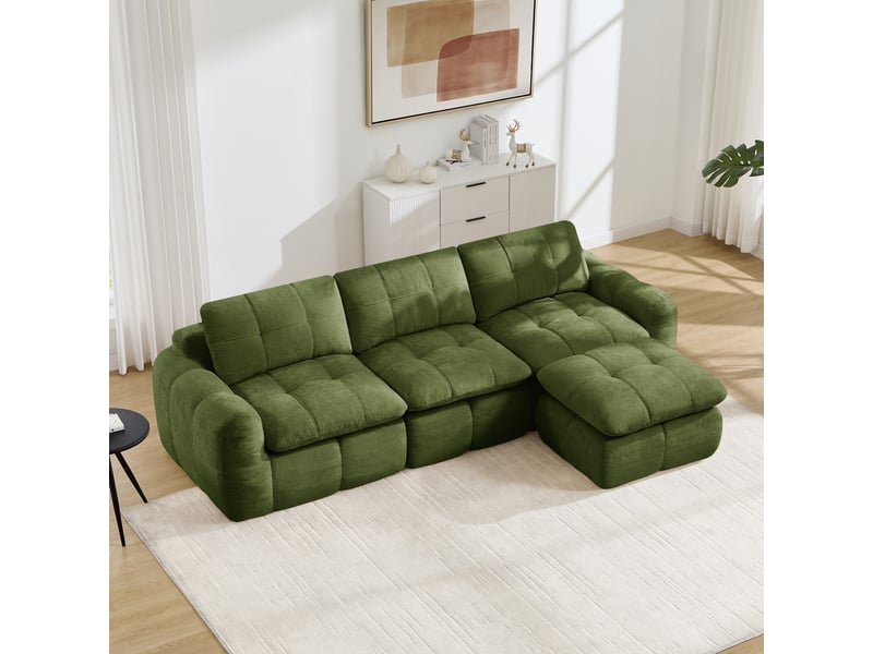  Canapé d’angle modulable 3 places en chenille vert – 264 x 160 x 68 cm Fay Lum - Conforama W