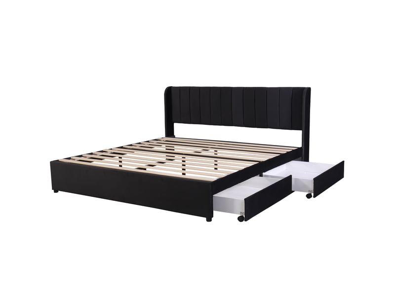  Lit en velours noir 180x200 cm  - Conforama A