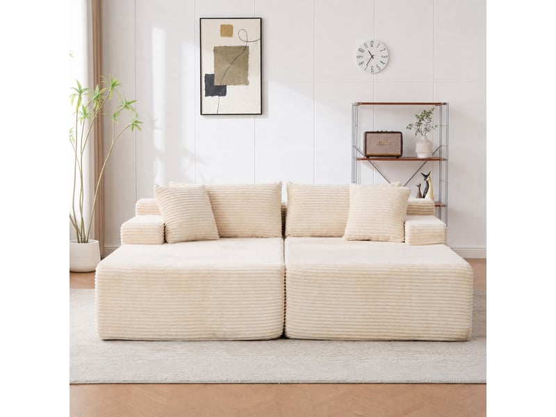 Canapé modulaire 2 places en chenille ivoire avec méridienne - Conforama D