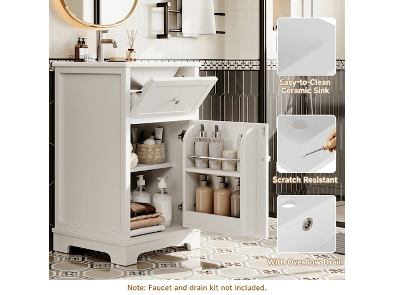 Meuble salle de bain 51 cm blanc avec meuble vasque mdf laqué et pieds surélevés - Conforama B
