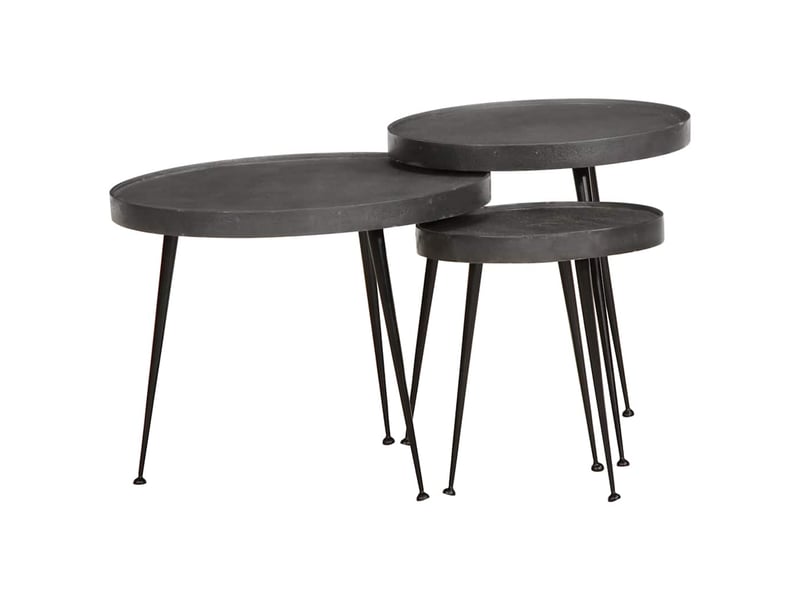  Table basse 3 pcs - table de salon - table à thé en bois d'ingénierie noir  - Conforama B