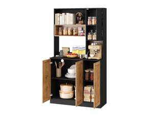 Buffet de cuisine haut avec étagères réglables, led et prises, pour cuisine et séjour, mdf naturel noir, 100×40×180 cm