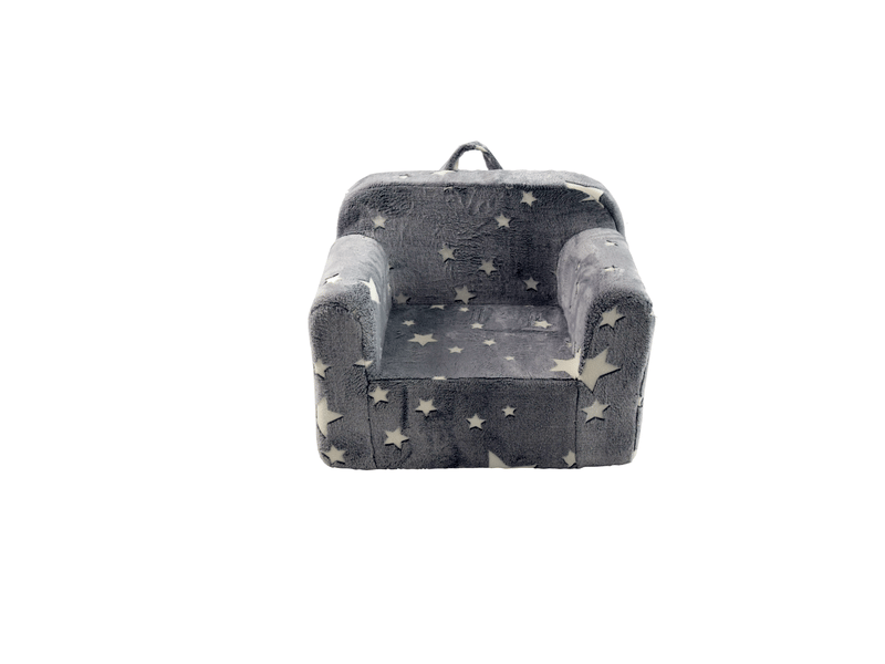  Fauteuil enfant en mousse 63x38x20 cm gris à étoiles, housse lavable, poignée de transport et accoudoirs  - Conforama E