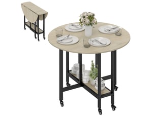 Table pliante, table avec étagère ouverte, table de cuisine roulante pour salle à manger, petits espaces, naturelle