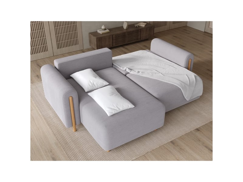  Canapé d'angle convertible arvessa gris clair velours côtelé – angle gauche  - Conforama D