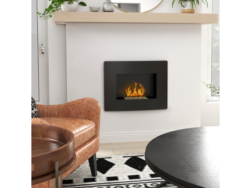  Cheminée bioéthanol murale noire à flamme réelle, réservoir 0,9 l, 66 x 16 x 52 cm  - Conforama C