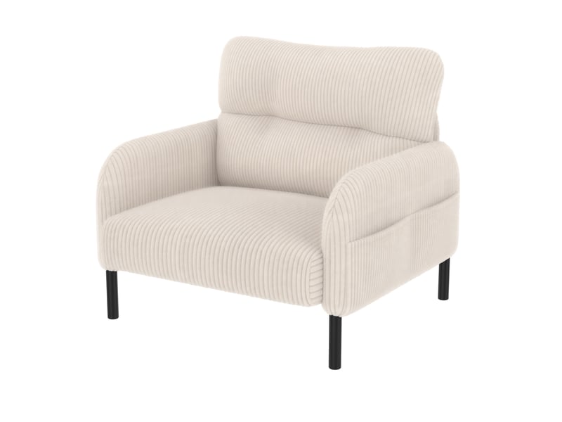  Fauteuil assise profonde 67x75x79 cm confort ergonomique poche latérale structure métal revêtement velours côtelé beige  - Conforama W