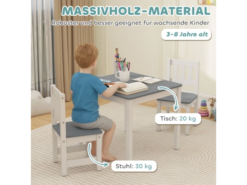  Ensemble table et 2 chaises enfant, mobilier enfant 3 pièces, 56x52x48 cm, gris  - Conforama B