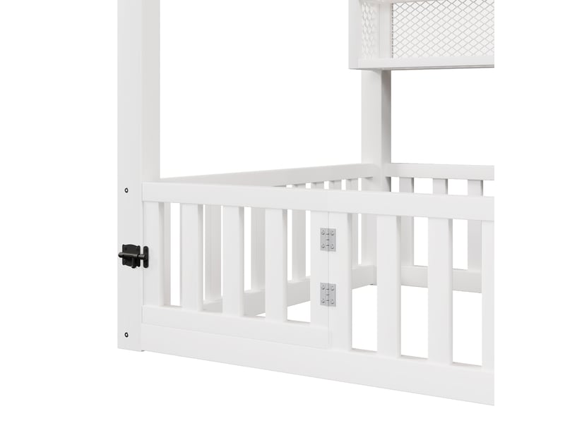 Lit cabane 90x200 cm enfant métal blanc avec led 7 couleurs lit plateforme maison avec barrière de sécurité - Conforama R