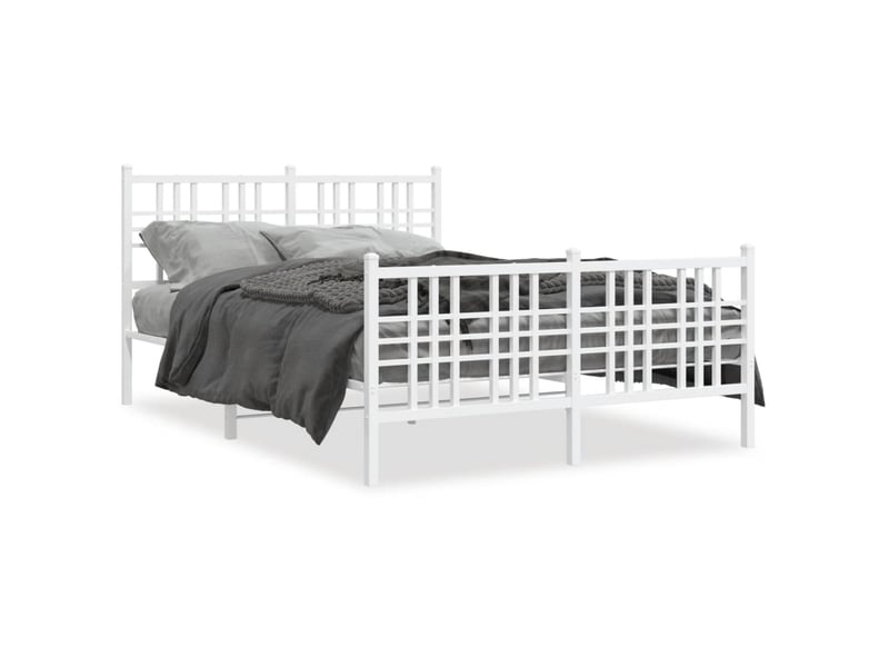  Lit double- lit adulte -  cadre de lit métal sans matelas et pied de lit blanc 140x190 cm  - Conforama A