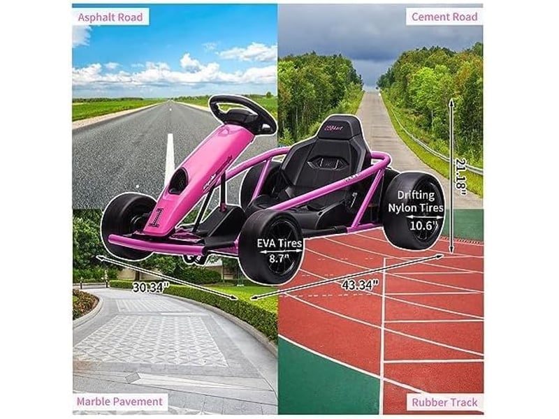  Kart électrique pour enfant 24 v, mode dérive, 2x300 w, siège réglable, mp3, 70 kg – rose PTO_0YXZP3NJ - Conforama B