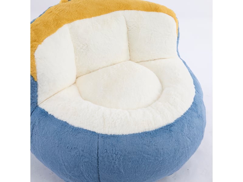 Fauteuil poire géant, canapé pouf en fausse fourrure bleu blanc jaune, rempli de mousse, 106 x 110 x 77 cm, salon et chambre - Conforama D