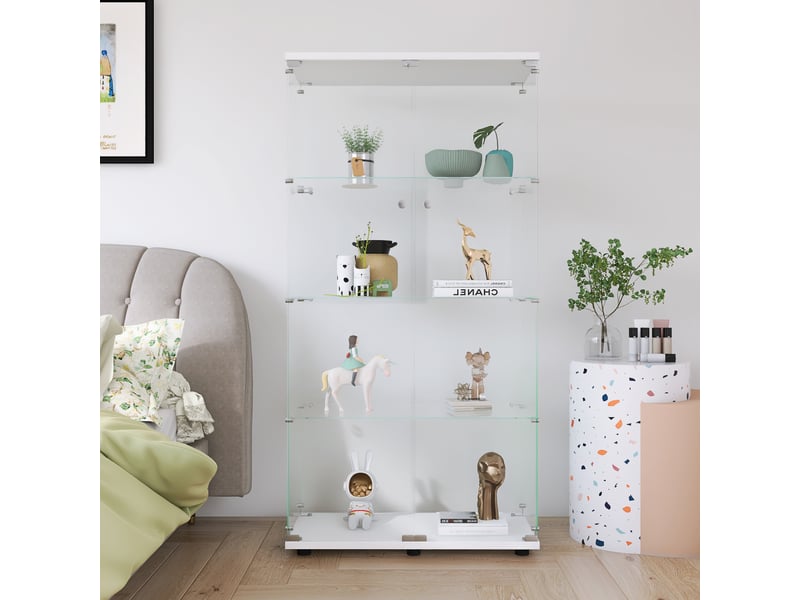  Vitrine en verre–vitrine armoire pour collection–4 niveaux– 2 portes–serrure de sécurité–verre trempé–80×36×164cm–blanc  - Conforama D