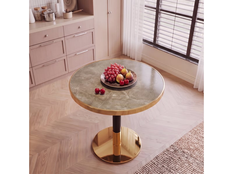  Table d’appoint ronde, plateau effet marbre et pied central - lpospi - mdf métal gris, ø60 × h73,7 cm  - Conforama C
