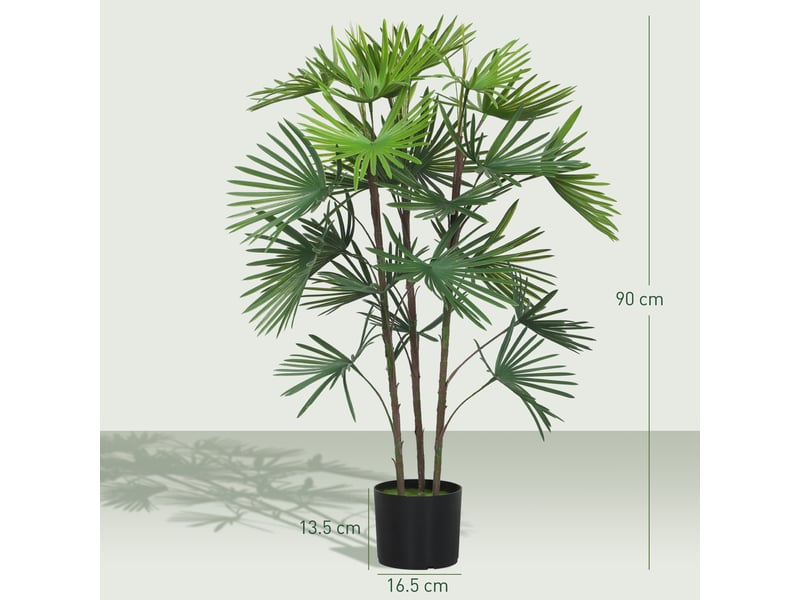  Palmier artificiel de 90 cm avec 24 feuilles en plastique vert, pot de ø16,5 x 13,5 cm  - Conforama E