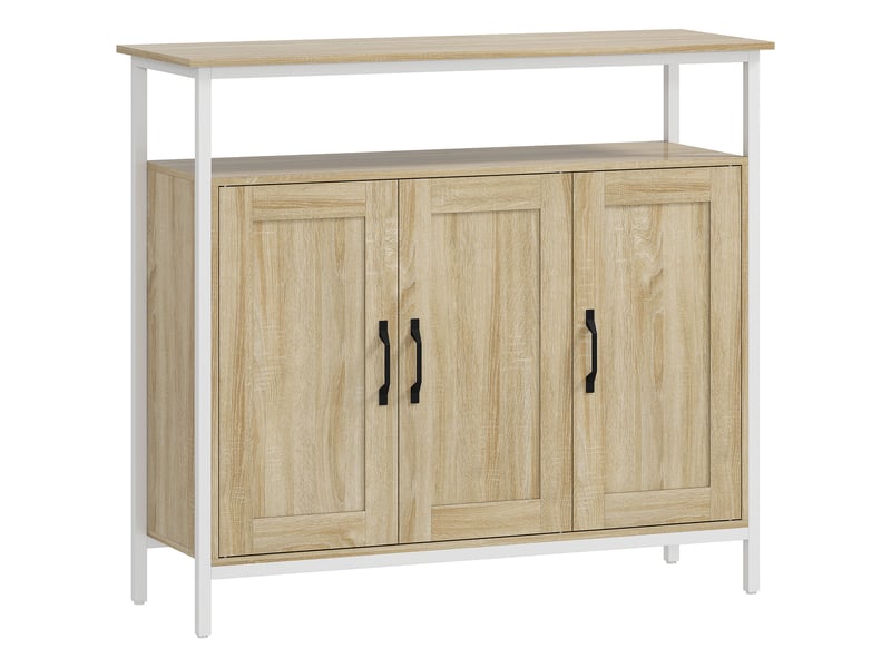  Buffet, meuble de rangement avec 3 portes, compartiment ouvert et 4 étagères réglables, 100 x 35 x 88 cm, bois naturel  - Conforama B