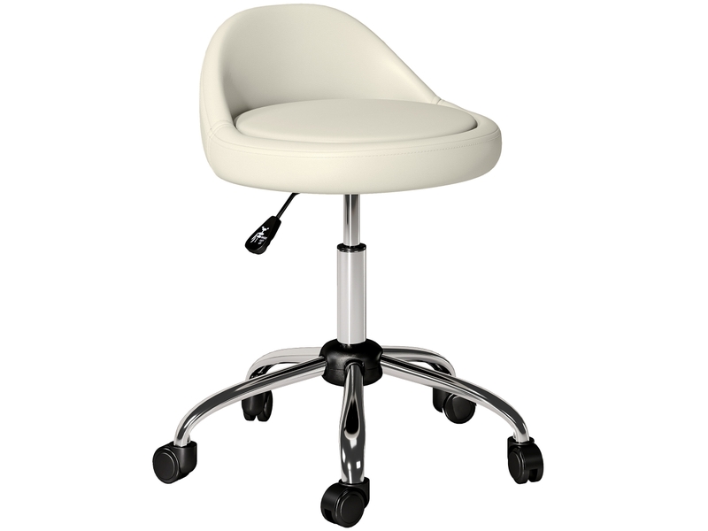 Tabouret de travail blanc avec roulettes réglable en hauteur et assise pivotante mesurant 50 x 50 x 83 cm - Conforama A