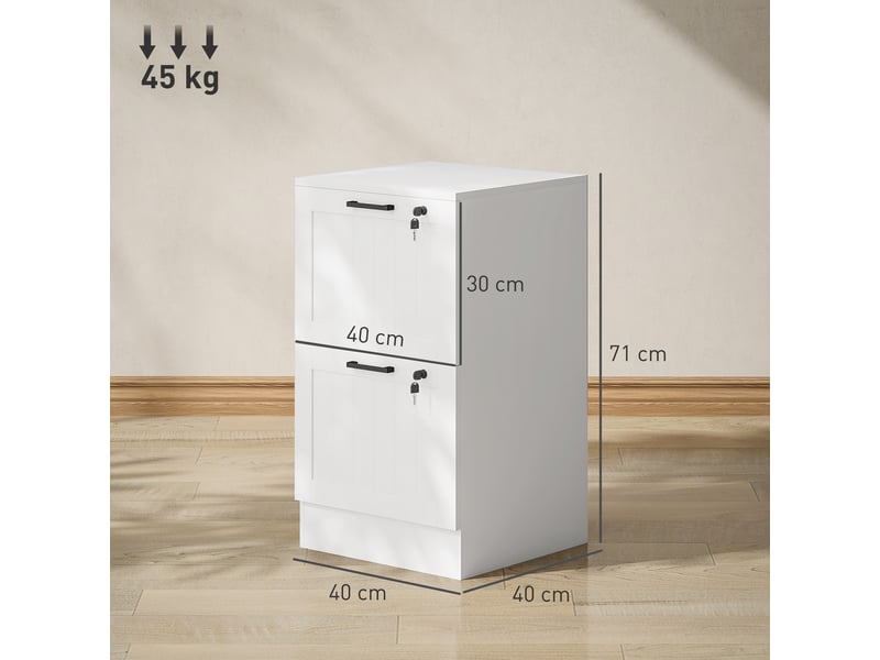  Caisson de bureau 2 tiroirs avec serrure blanc 40 x 40 x 71 cm  - Conforama C