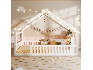 Lit cabane 140x190 cm <strong>OKWISH</strong> <strong></strong> coloris blanc
