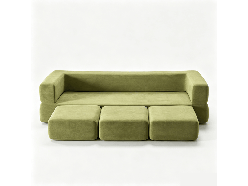 Canapé modulable chenille vert 201x75cm - canapé lit multifonction avec housse amovible pour studio et bureau - Conforama A