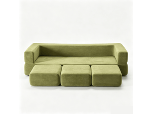 Canapé modulable chenille vert 201x75cm - canapé lit multifonction avec housse amovible pour studio et bureau