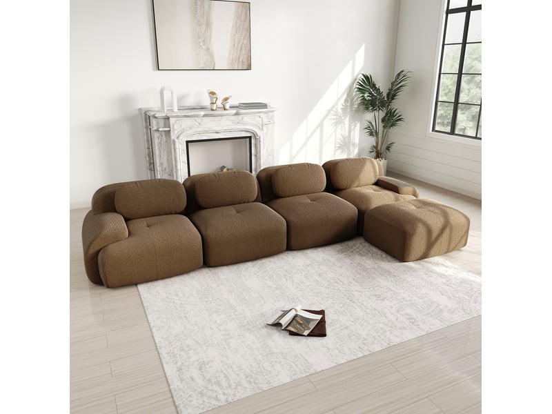  Canapé d’angle modenvie 4 places modulable en velours côtelé marron 388 x 178 x 70 cm  - Conforama D